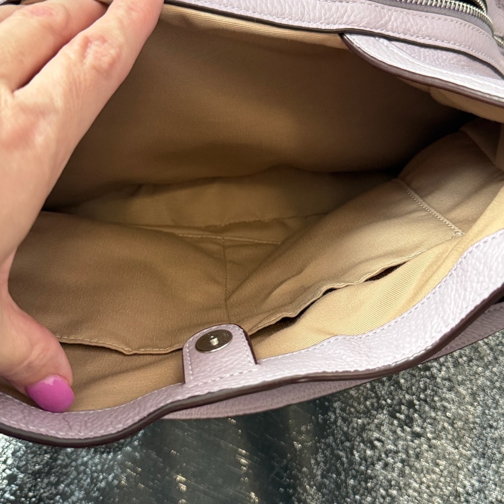 Coach Lavender Pebbled Leather Shoulder Bag Hobo Zip Pocket Everyday Purse - Picture 6 of 11